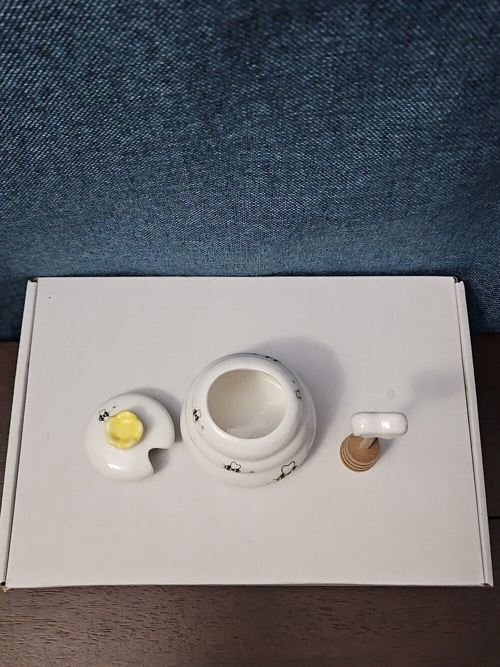 Mini Ceramic Beehive Honey Pot with Wooden Dipper | 3" Bee Theme Kitchen Decor - Picture 16 of 16